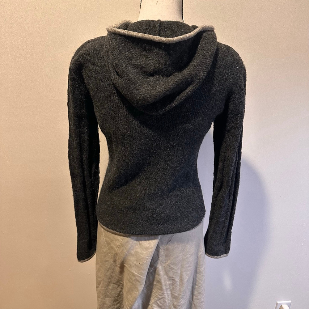 VTG 90s Twiggy Lambswool Hooded Zip Cardigan Minimal Knit Sweater | XS/S - Picture 2 of 11